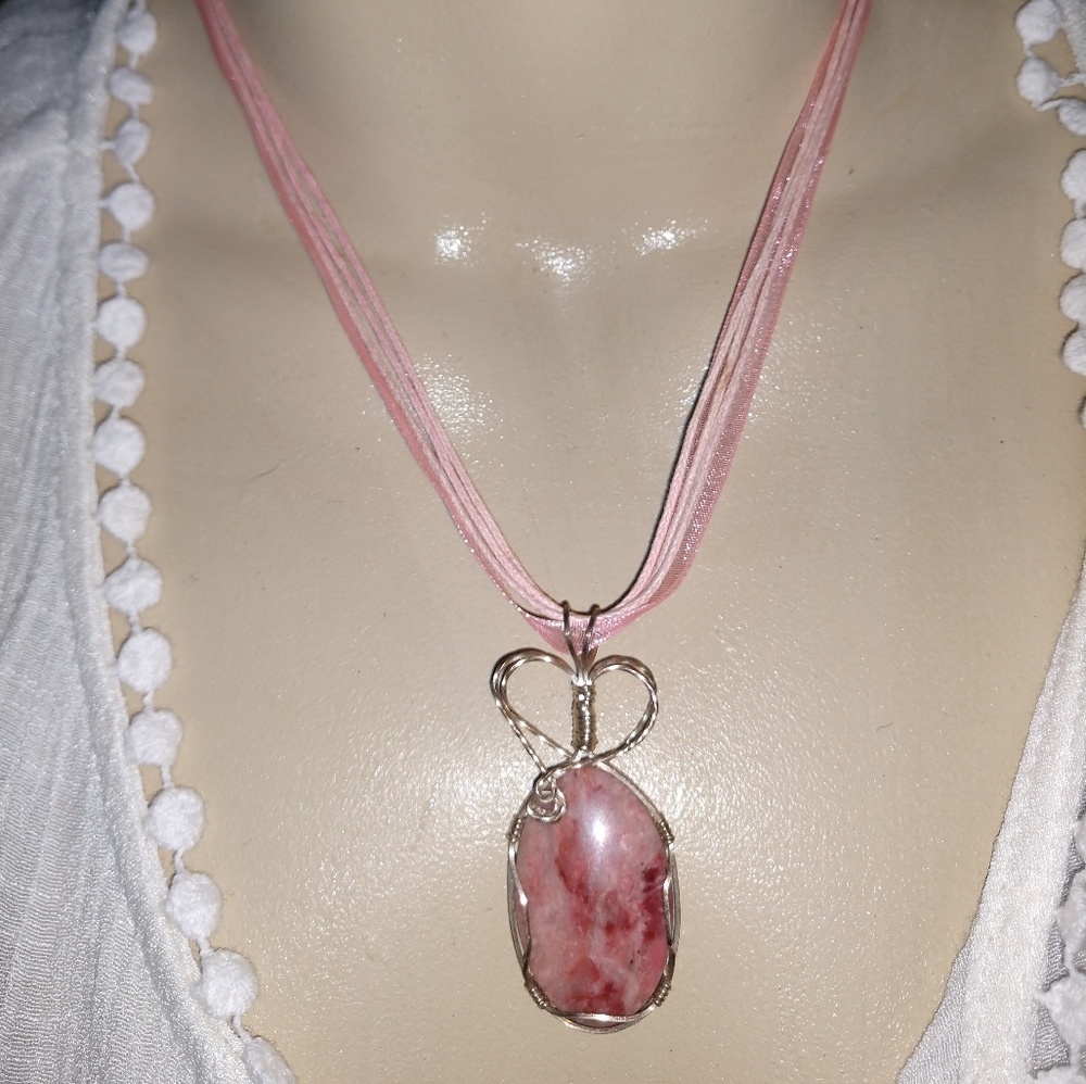 Hand Crafted Heart Wire Setting Rose Quartz